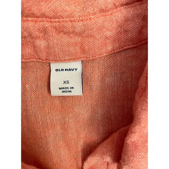 Old Navy Linen-Blend Button Down Shirt Coral Dress Size XS NWT - Picture 2 of 6